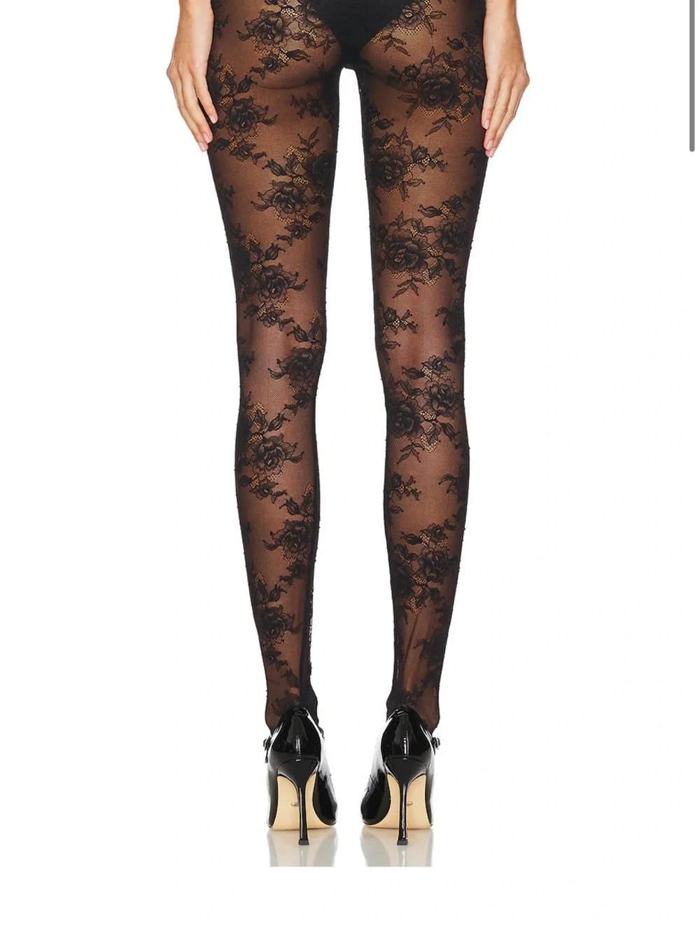 NBD Black Floral Lace Sheer Tights